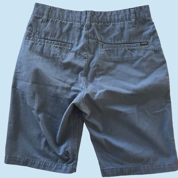 Volcom Shorts Mens 30x10 Solid Blue Flat Front Chino Slash Pockets Cotton Blend - Picture 2 of 12